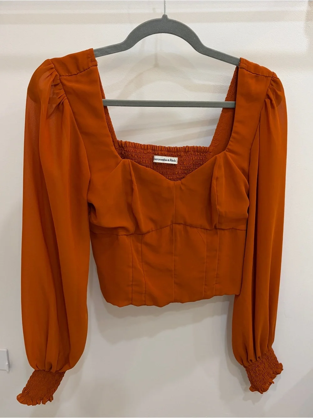Abercrombie & Fitch Burnt Orange Square Neck Puff Sleeve Top